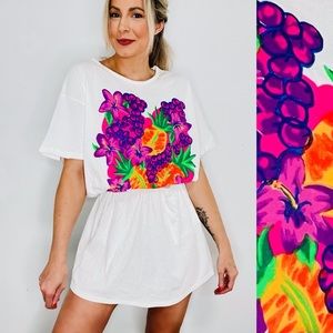 VINTAGE | Retro Fruit Graphic Print Short Sleeve Beach Swim Coverup Dress